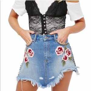 SOLD Free People Wild Rose Embroidery Denim Skirt